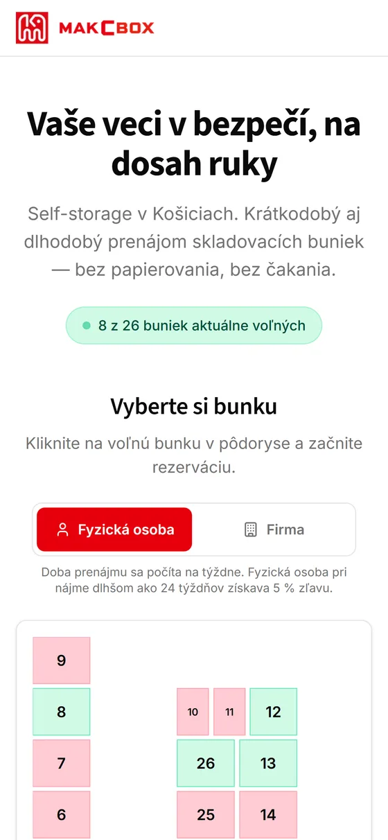 Makcbox — rezervácie — náhľad na mobile