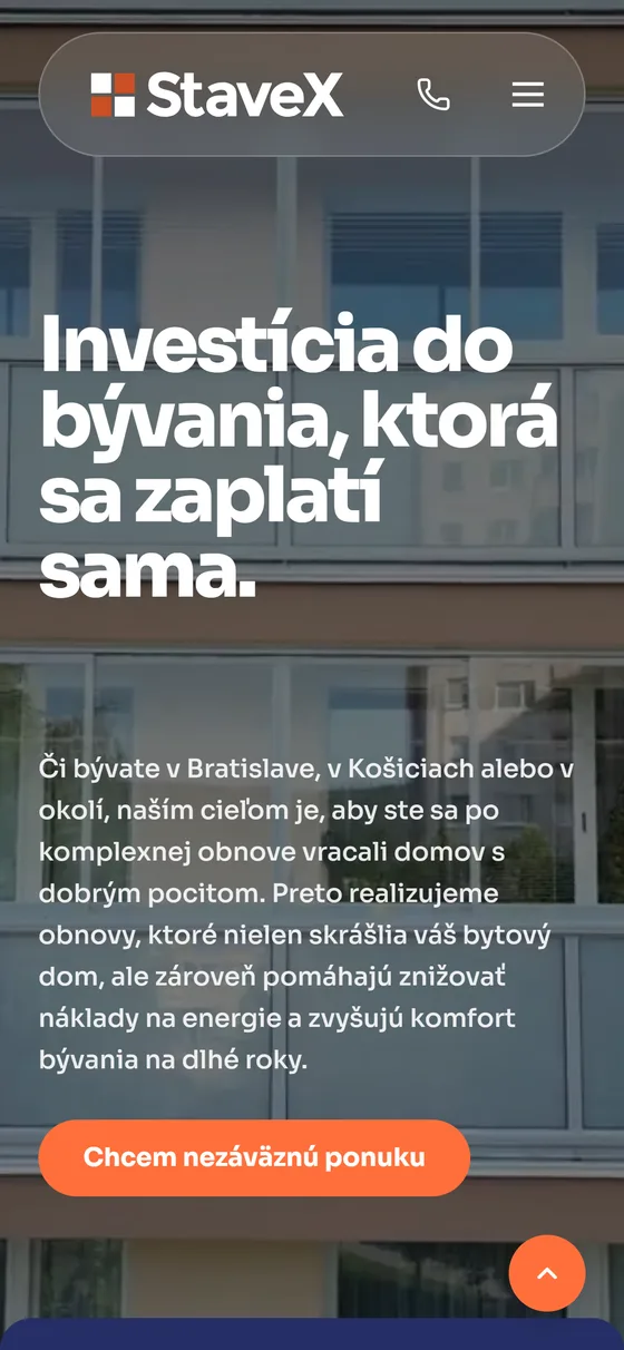 STAVEX Slovakia — web stavebnej firmy — náhľad na mobile