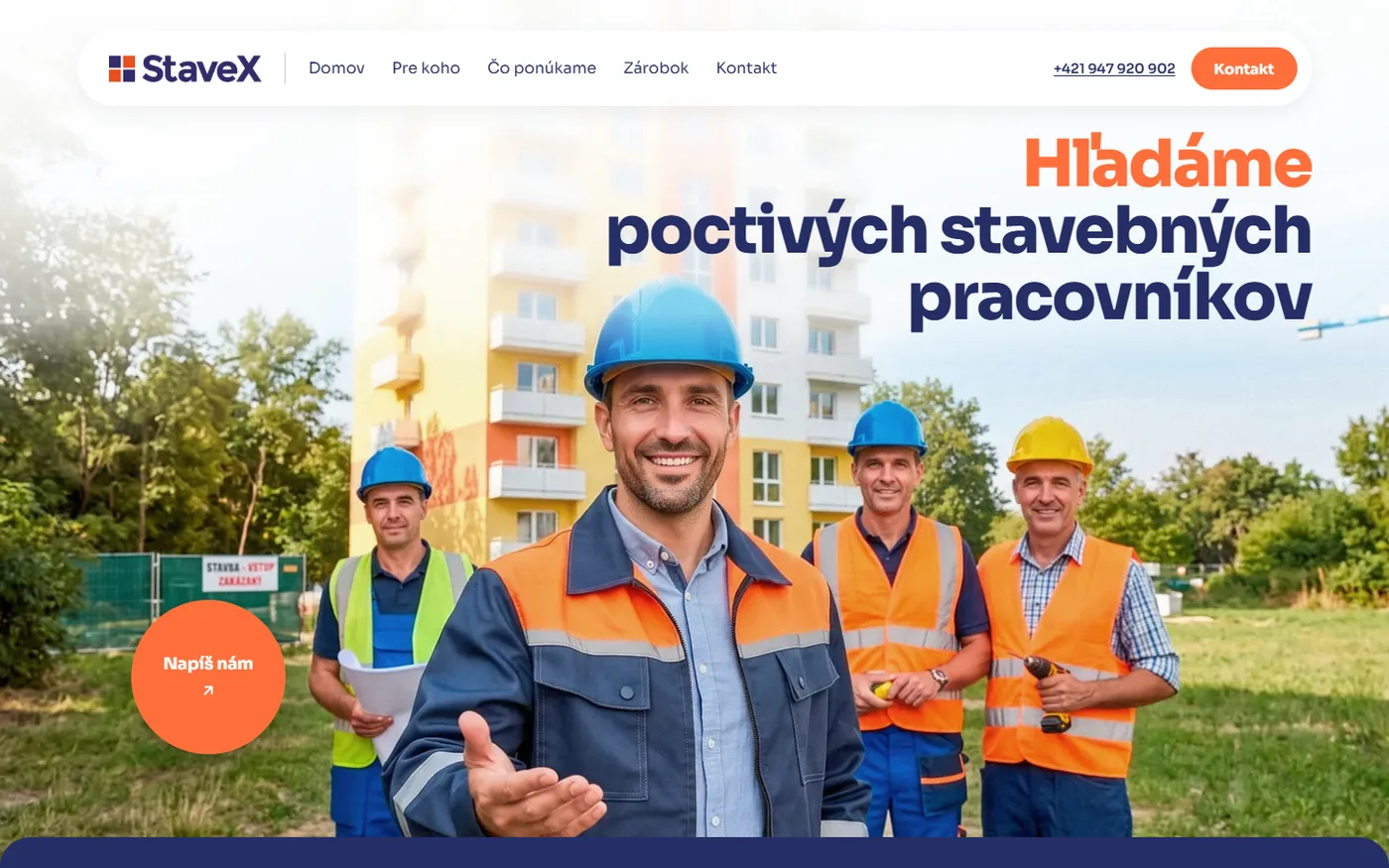STAVEX — nábor — náhľad na notebooku